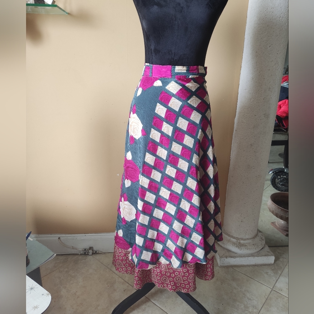 Vintage Silk Skirt 2 Layer Reversible Magic Wrap